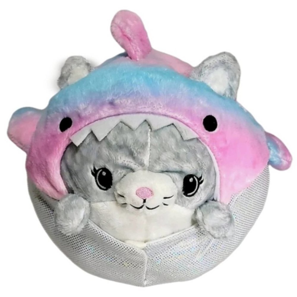 ❤️ 8" Squishable Gray Cat with Rainbow Shark